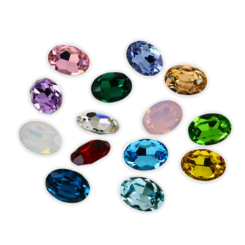 Glitter Colorful Oval K9 Glass Rhinestones Strass Crystal Pointback Nails Art Glue On Garment For Needlework Clothes 3002