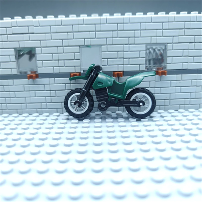 Green Dirt Bike Motorcycle Mini Action Figures Military Accessories Transport Equipment Building Blocks Brick Educational Toys