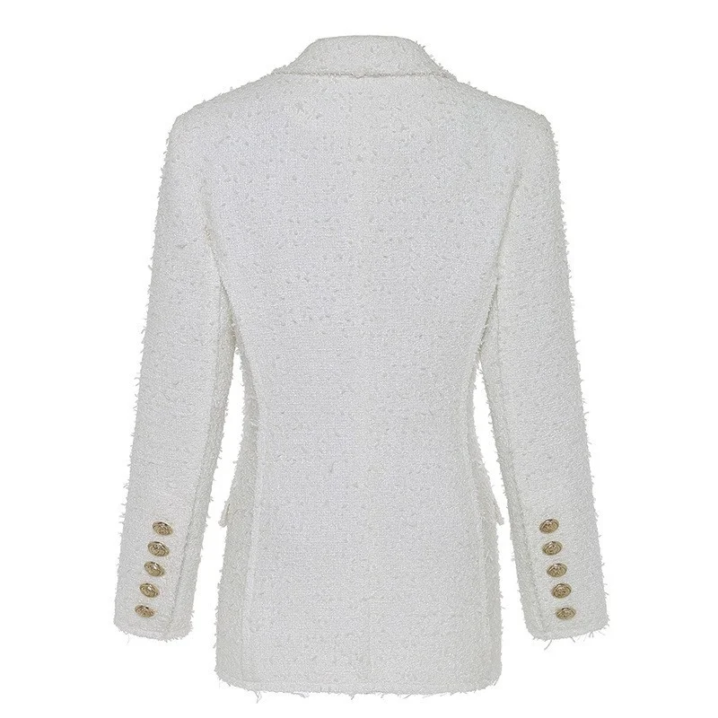 High Womens Quality New Brand Fashion Coats White Qualities Tweed Jacket Slim Fit Double Breasted Office Lady Plus Size Blazer