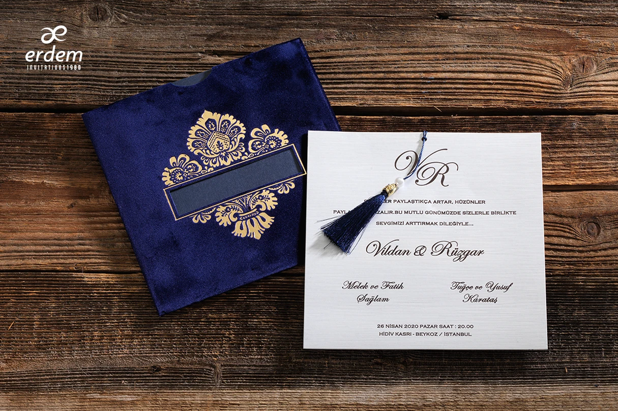 50 pcs Customizable, Luxury Blue Velvet Wedding Invitation Card,Baby Shower Cards and Wish Cards, Save the Date ERD50592