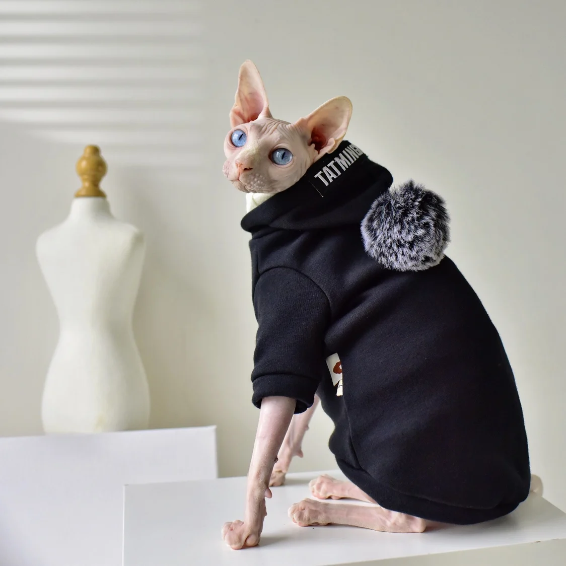 Chic cat costume for  Cat Hooded Sweater Winter Thicken Warm Sphinx Clothes  Devon Rex Kitty Outfits Hairless Cat Clothes