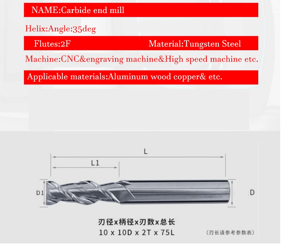 HRC50 2-Schneiden-Spiralfräser aus Wolframstahl für die Bearbeitung von Aluminium, Holz und Kupfer, CNC-Fräser, Hartmetall-Schaftfräser – Detail 1