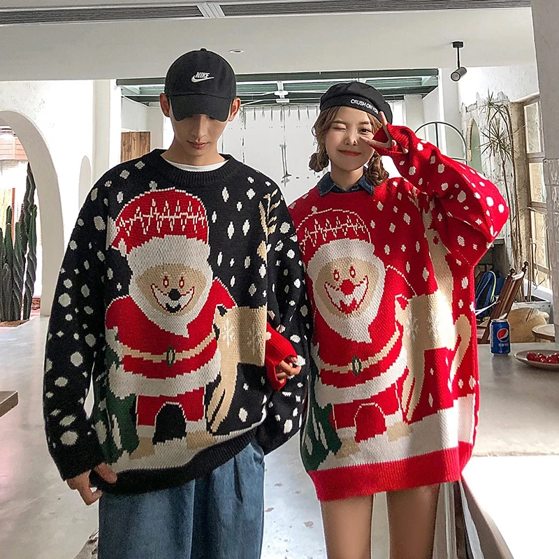 

VERSMA Korean Knitted Oversize Red Ugly Christmas Sweater Men Women Pullover Winter Warm Harajuku Sweaters Male Female Plus Size