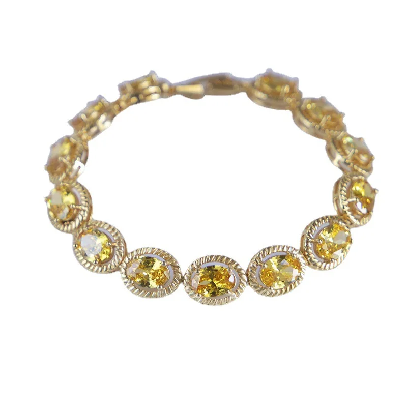 FUIHETYS Trendy Bracelet 925 Silver Jewelry with Citrine Gemstone Hand Accessories for Women Wedding Party Bridal Birthday Gift