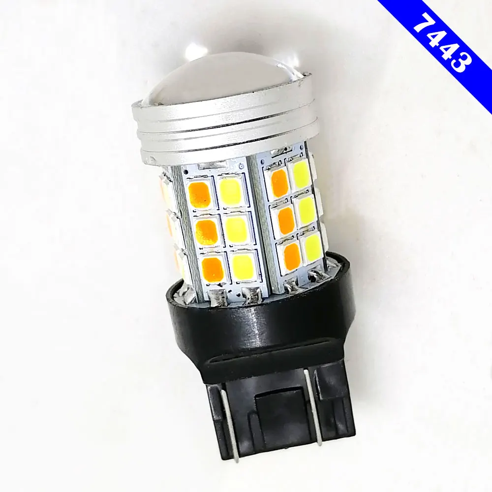 2Pcs T25 3157 1157 7443 LED Bulb Car Turn Signal Brake Dual Color Light 45SMD 2835LED Auto Driving Turning Lamp 12V White Yellow