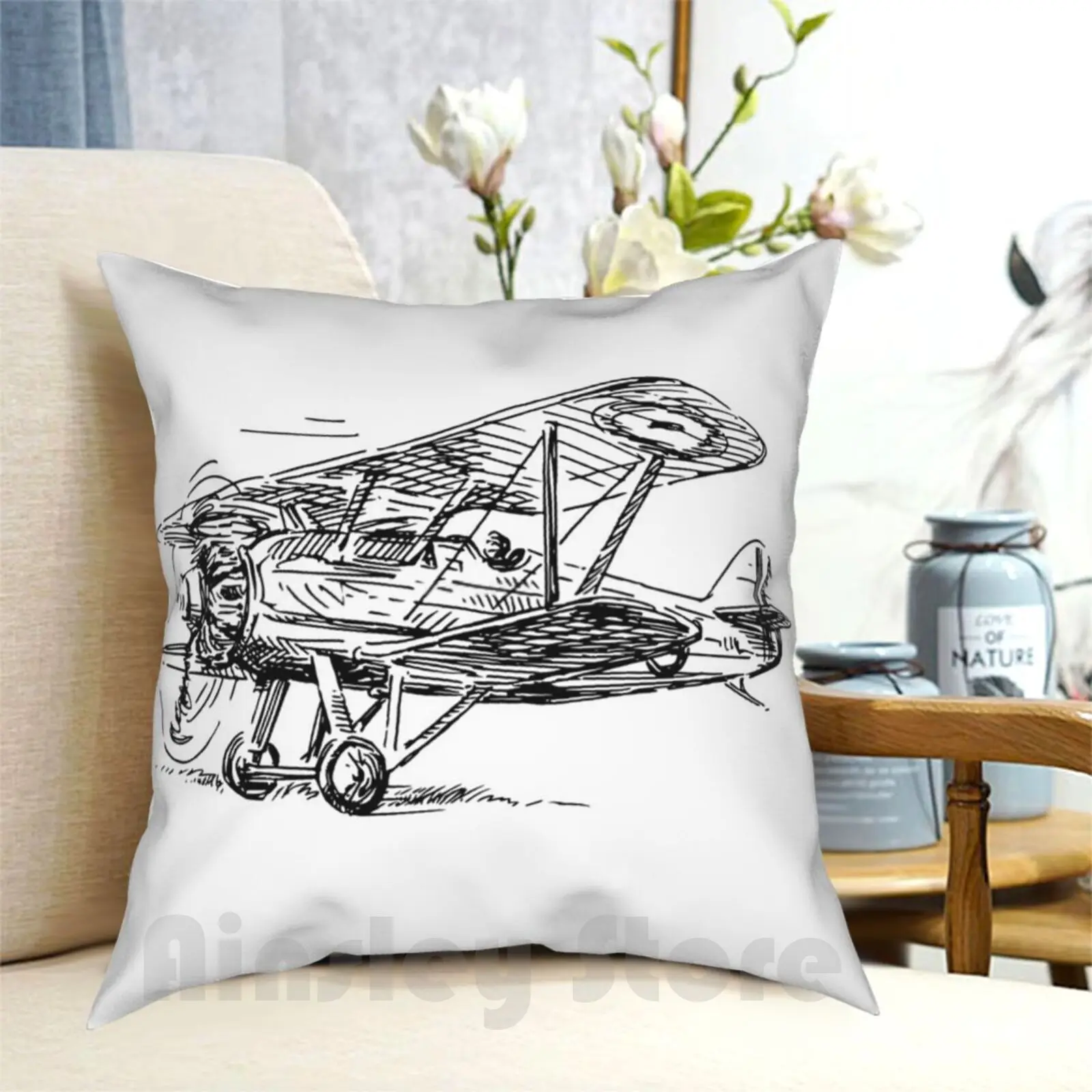 Vintage Biplane , Airplane Pillow Case Printed Home Soft DIY Pillow cover Airplane Airplane Aviation Biplane Flight Plane