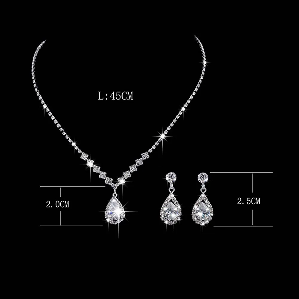 Luxury Cubic Zirconia Teardrop Necklace Earrings Set Bride Bridesmaid Wedding Jewelry Set Gifts For Women