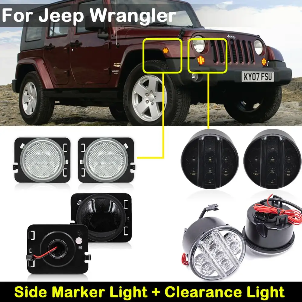 

For Jeep Wrangler JK 2Pcs LED side marker Light and 2Pcs LED Clearance Light amber turn signal lights white Position lights