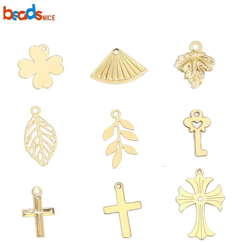 

Beadsnice Tiny Leaf and Cross Pendant Charms Gold Filled Key Charm for Bracelet Making Wholesale Jewelry Components ID39894