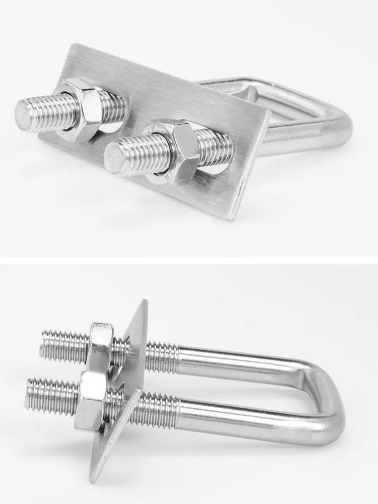 HQ UB02 Stainless Steel 304 Square U-Bolts with Nuts Pipe Nut Bolt Clamp with Frame Straps Inner Width 25-150MM M6-M10