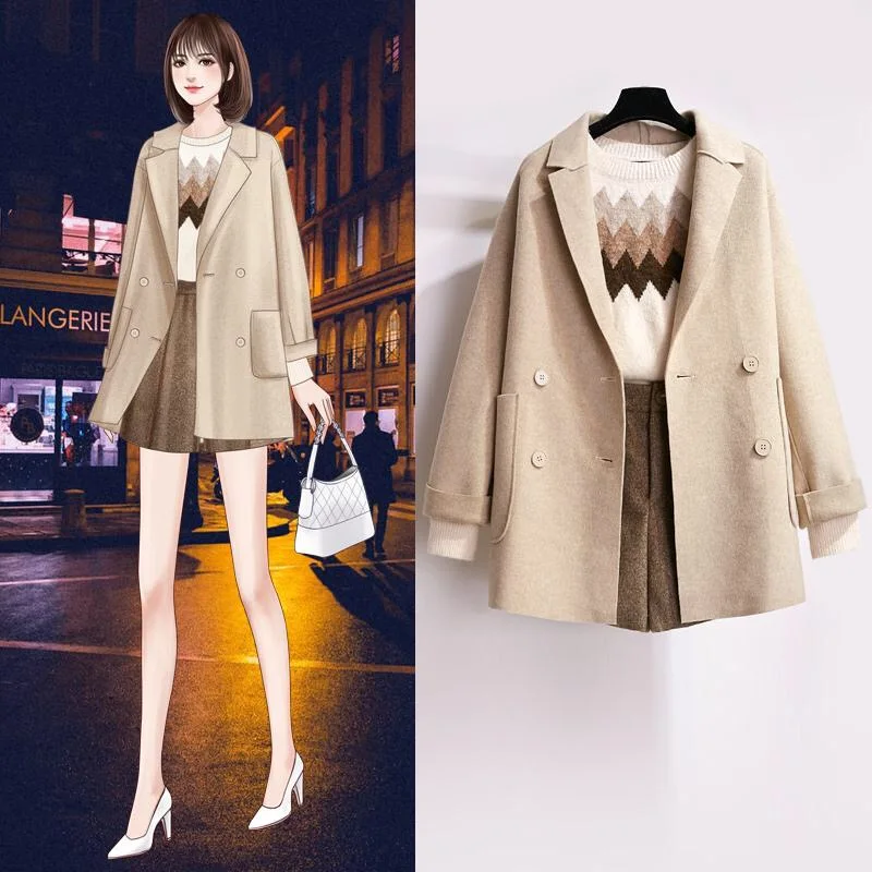 

wool coat sweater pants three-piece suit