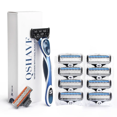 Бритвенный набор QShave Blue для мужчин - качественное бритье и стильный дизайн — изображение товара