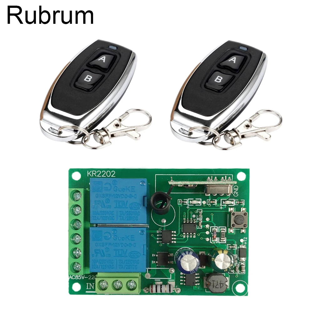 

Rubrum 433Mhz Universal Wireless Remote Control Switch AC 220V 110V 2CH Relay Receiver Module + RF 433 Mhz Led Light Transmitter