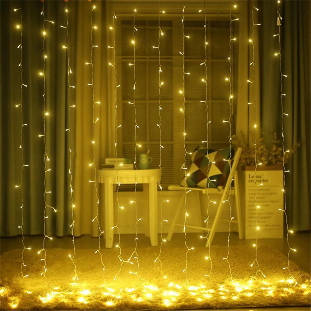 LED Curtain Lights 3/6Mx3M with 8 Lighting Modes Remote Fairy Hanging Light EU Fork Power for Room Wall Christmas New Year Decor