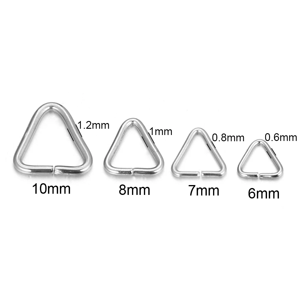 Anillos de salto triangulares clásicos de acero inoxidable 100 piezas, anillos divididos en tono plateado para fabricación de joyas DIY, accesorios