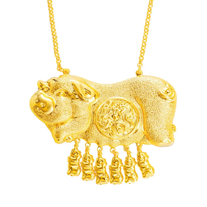 Luxury24k Yellow Gold Plated Wedding Pig Pendant Necklace Chinese for Woen Bride Traditions Wedding Bridal Necklace Chains Gift