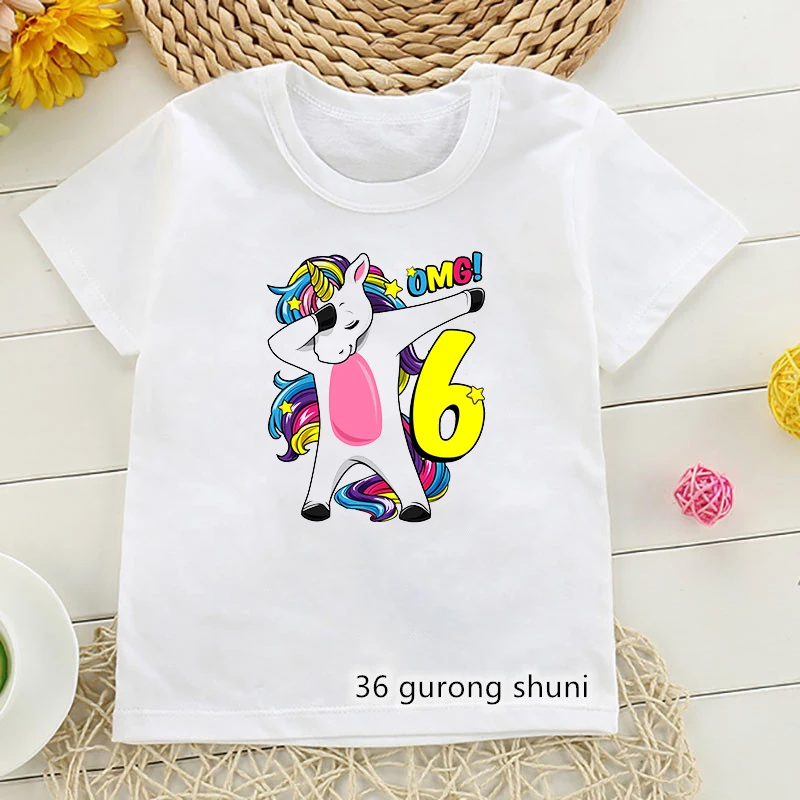 2024 Kawaii Unicorn Rainbow Horse 5-13th Birthday Gift Graphic Print T Shirts Girls T-Shirts Kids Clothes Children Clothing Top