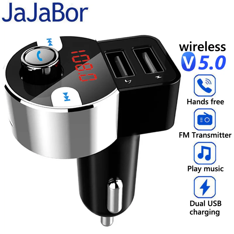 

JaJaBor FM Transmitter Bluetooth 5.0 Car Kit Handsfree Car MP3 Player Dual USB Car Charger Support TF Card U Disk Playback