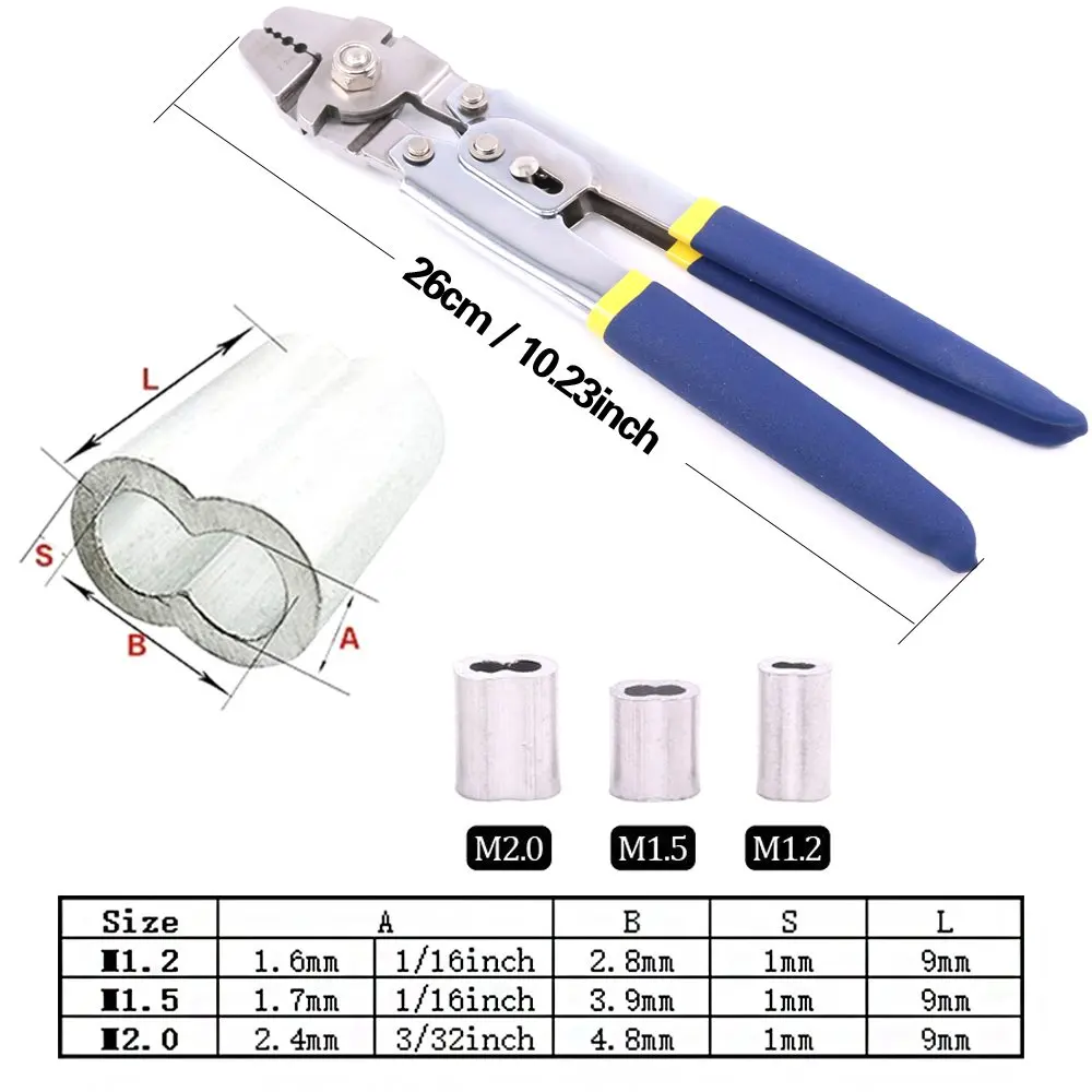 Alicates de prensado de pesca, juego de herramientas de prensado manual para manguitos ovalados de cobre y aluminio de 0,1mm a 2,2mm