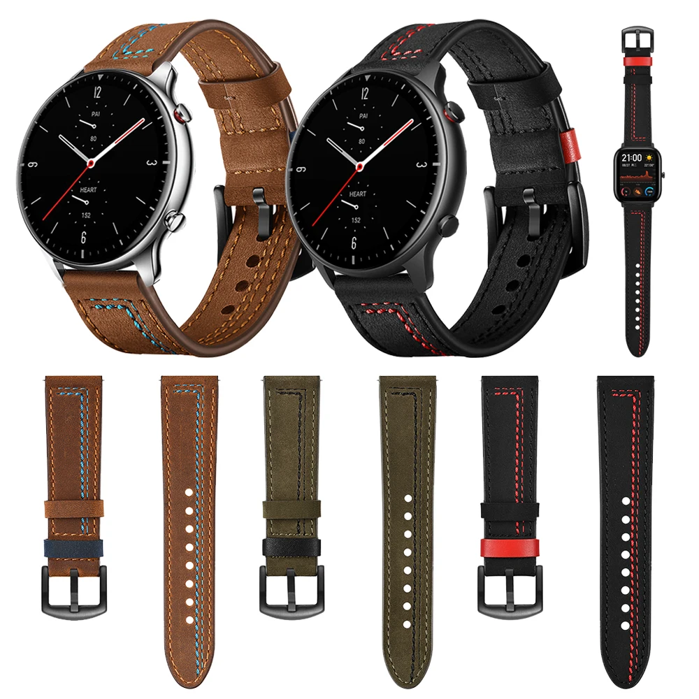 Leather Strap For Amazfit GTR 2 / GTS 2 mini Band Wriststrap For Amazfit GTR2 GTS2 GTR 47mm/Stratos 3/Bip Bracelet Watchband