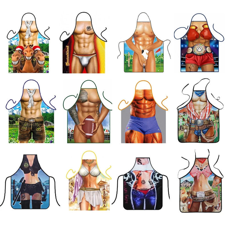 3D Funny Aprons Muscle Man & Women Apron Dinner BBQ Party Cooking Apron Adult Baking Accessories Funny Gifts For Men CS271