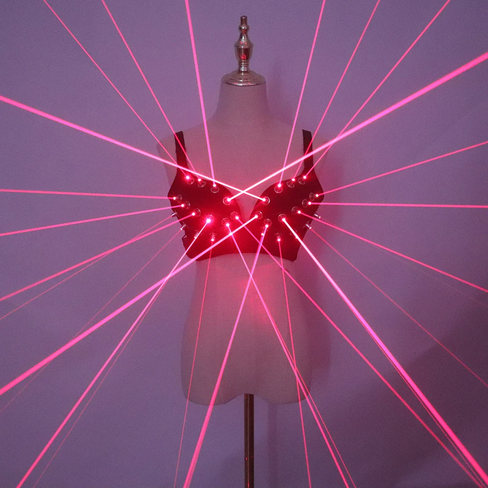Moda czerwony laserowy biustonosz Luminous seksowny biustonosz damski pokaz laserowy kostiumy sceniczne DJ piosenkarka tancerz klub nocny odzież dla artystów