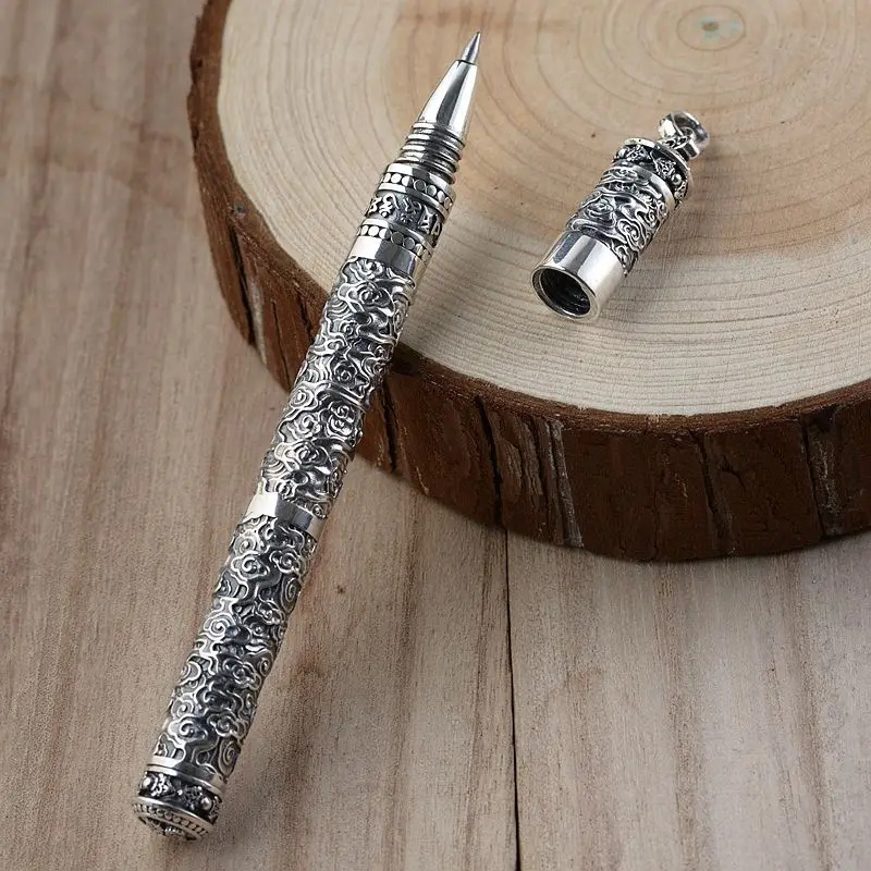 BOCAI Real S925 Silver Vintage Thai Pen Men's Gift Study Calligraphy Writing Auspicious