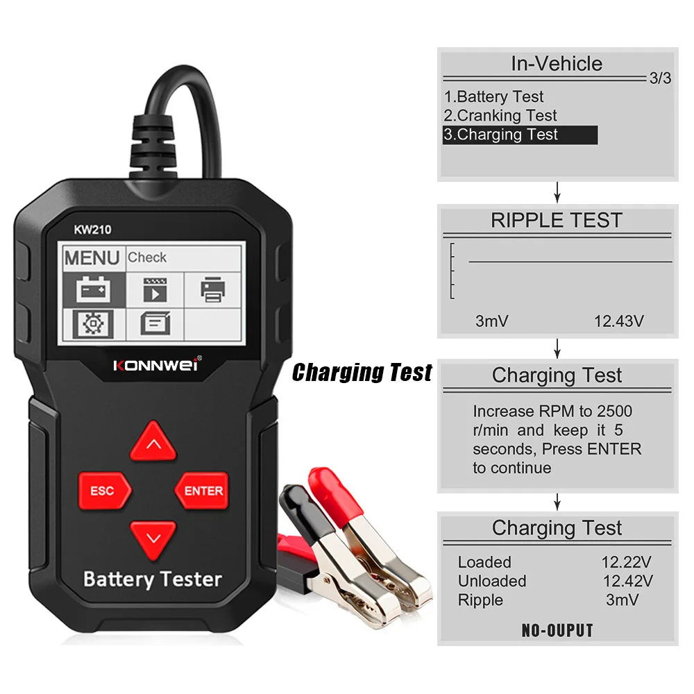 KONNWEI KW210 Battery Tester 12V Automotive Battery Tester Car Battery Tester Digital Cranking Charging Testing Auto Car Tool