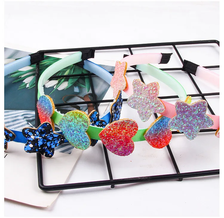 New Children's Sweet Candy Color Love Headband Sequined Five-pointed Star Princess Hairpin Jewelry Accessories Headwear