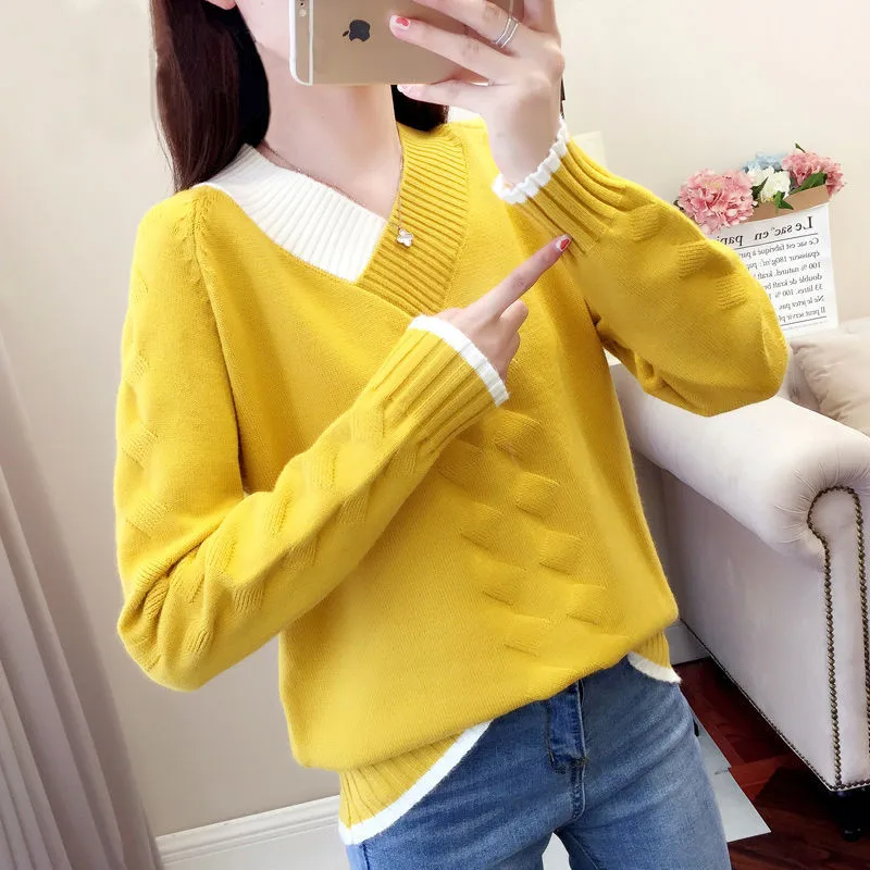 Women\'s Sweaters Knitting Pullover 2022 New Autumn Winter Casual Loose Striped V-neck Knitted Sweater Female Pullovers Tops