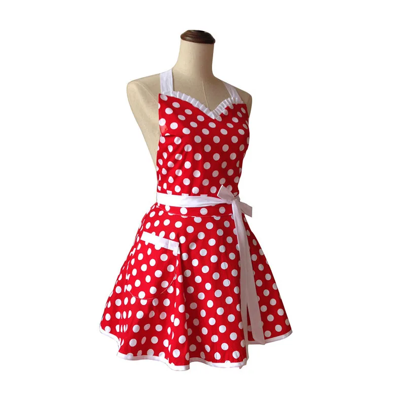 Bodecin Sweetheart Polka Dot Retro Kitchen Apron Woman Cotton Cooking Salon Avental de Cozinha Divertido Pinafore Apron Dress