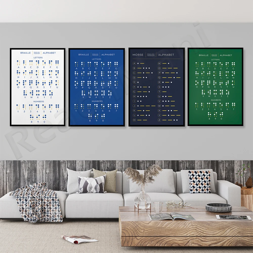 Color card poster full color scheme color table, Morse code alphabet poster, Braille alphabet poster, educational printing poste