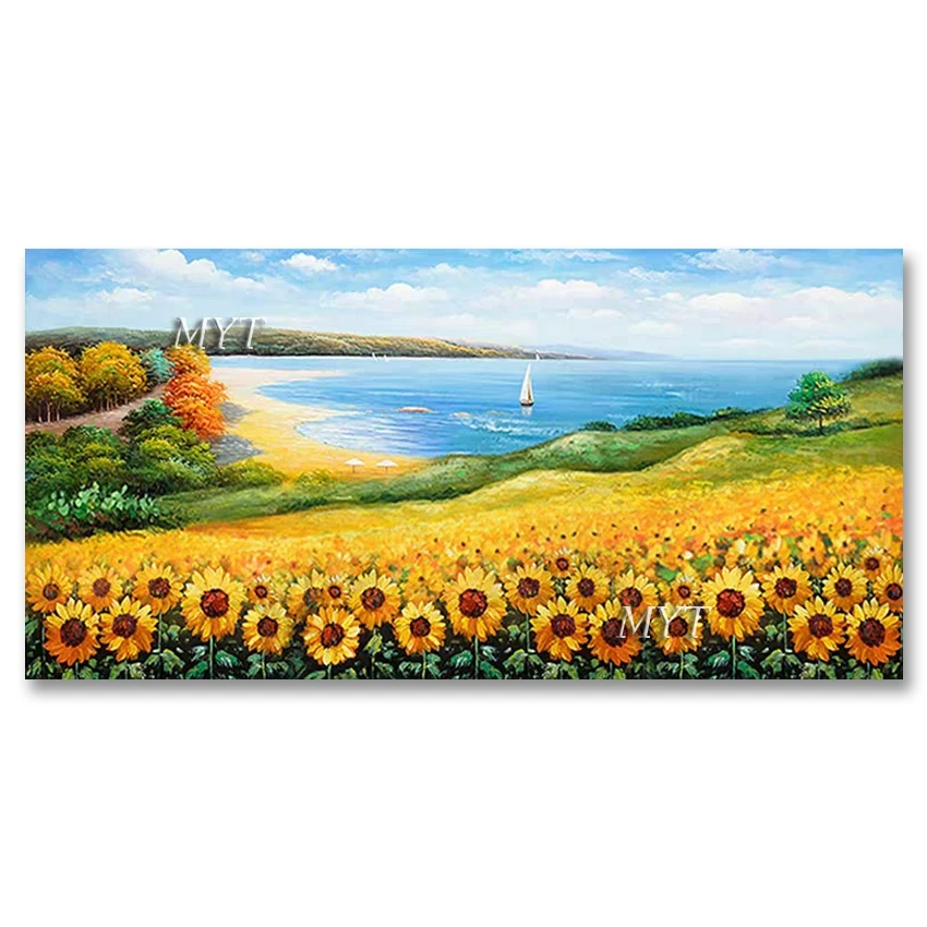 Real Hand-painted Abstract Knife Outdoor Sunflowers Oil Painting Unframed Spring Scenery Canvas Wall Art Hot Sell Wall Pictures