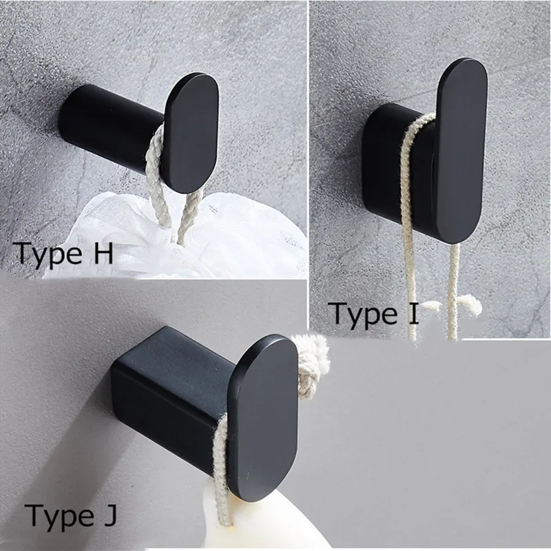 Black Wall Hook Stainless Steel Bathroom Hook Hanger Robe Towel Clothes Hooks Bathroom Hardware