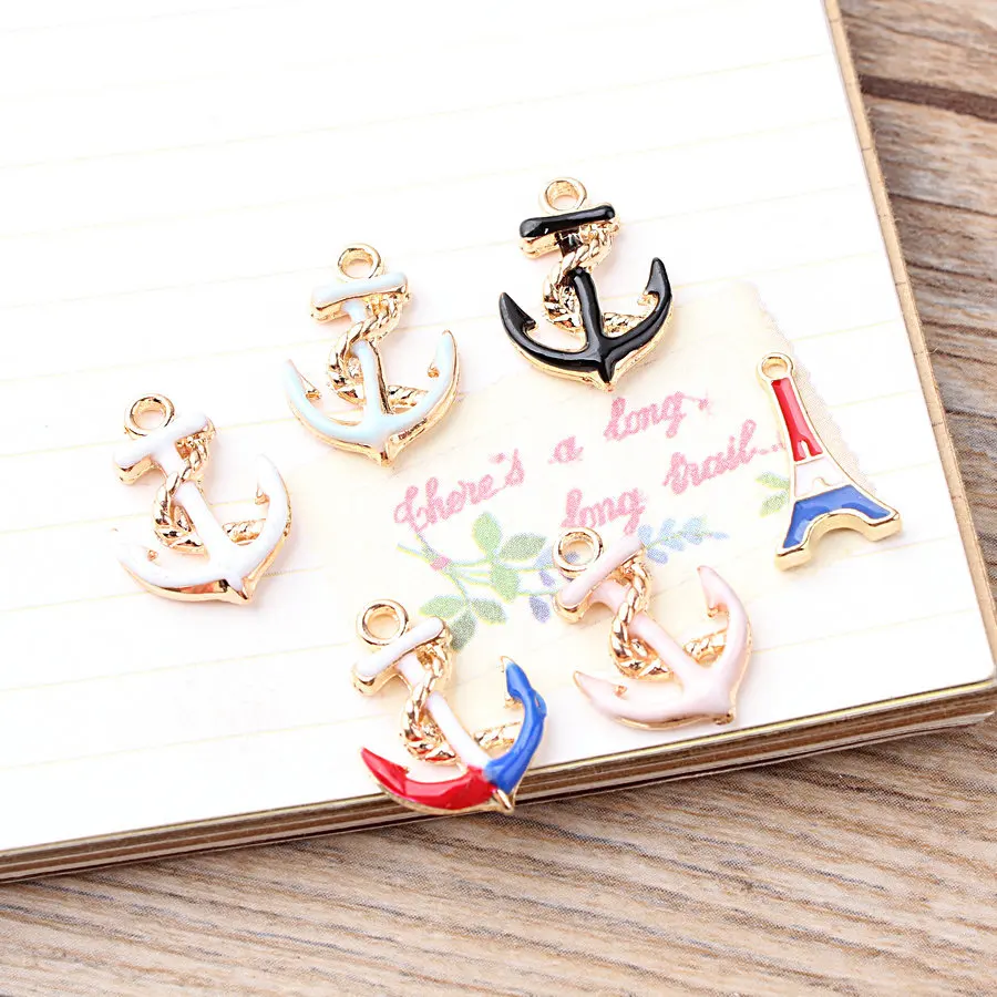 

20pcs 12x17mm Anchor Enamel Metal Charms Earring Bracelet DIY Jewelry Making