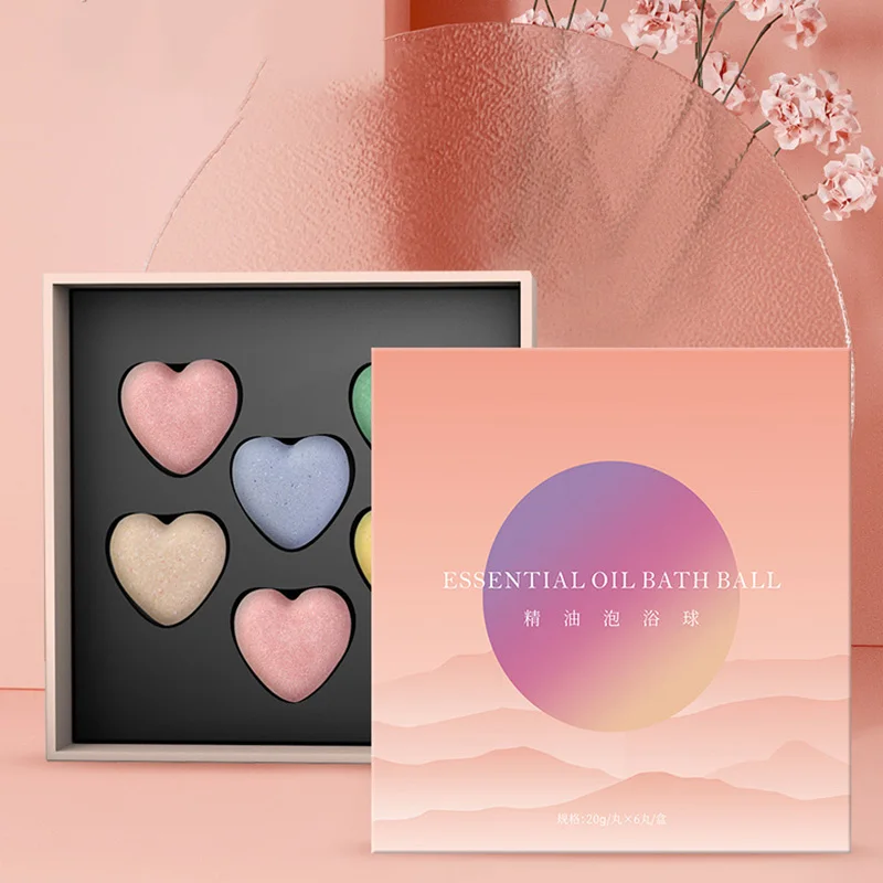 6 قطعة كرات فقاعة ملح استحمام شكل قلب سبا زيت طبيعي حمام القنابل الطبيعية الاستحمام القدم سبا قنبلة ترطيب الجلد الاسترخاء