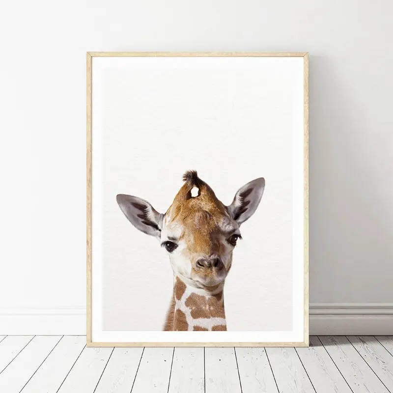 Lion Zebra Elephant Giraffe Baby Animals Art Print Poster, Safari Animals Picture Canvas Painting Kids Room Nursery Wall Decor