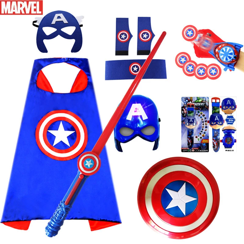 The Avengers Captain America Costume Child Cosplay Super Hero Halloween Role Play Led Shield Mask Sword Launcher Toys For Kids