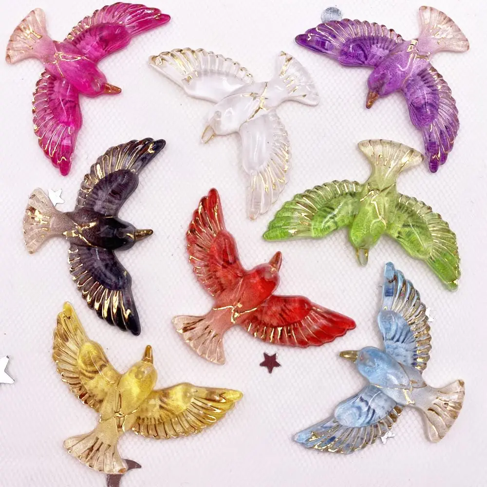 New 10pcs Resin Shiny Colorful Bird Flatback Rhinestone Scrapbook 1 Hole Buttons Wedding  Applique DIY Ornaments Crafts