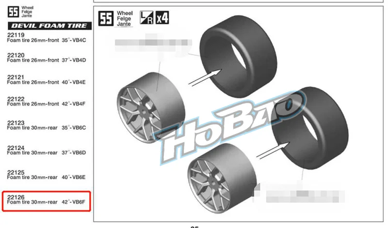 Original OFNA/HOBAO RACING Original OFNA/HOBAO RACING 22126 FOAM TIRE 30MM-REAR, 42X- VB6F For 1/10 HYPER GPX4 RTR/PRO On Road