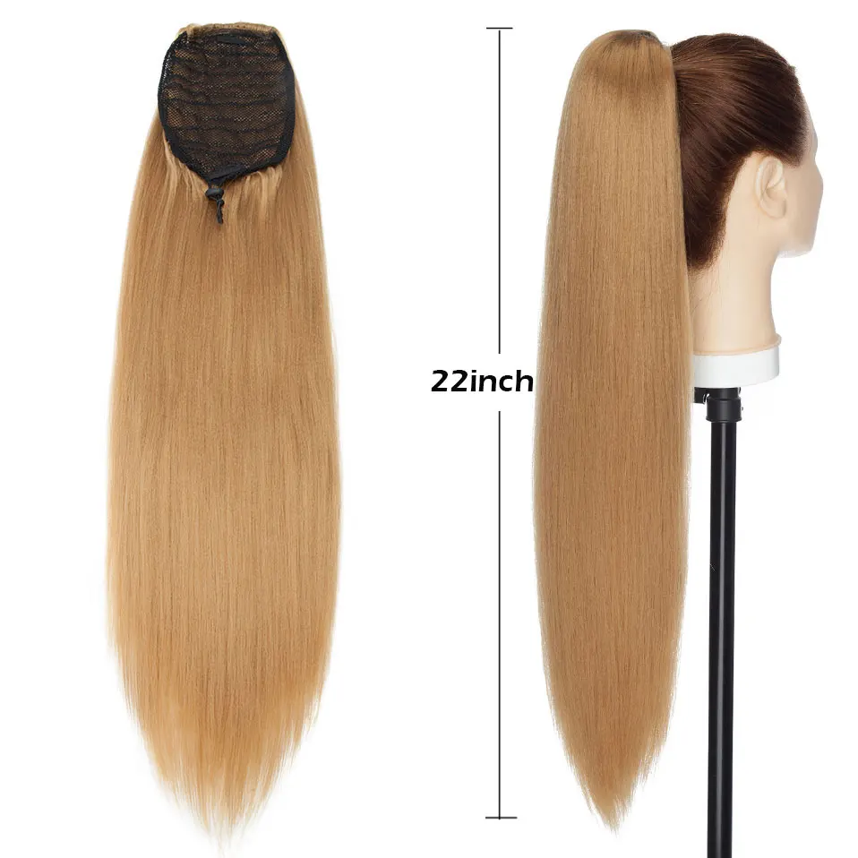 S-noilite Synthetic 22inch Afro Yaki Straight Ponytail Clip In Ponytail Hair Extension Drawstring Ponytail Hair For Women