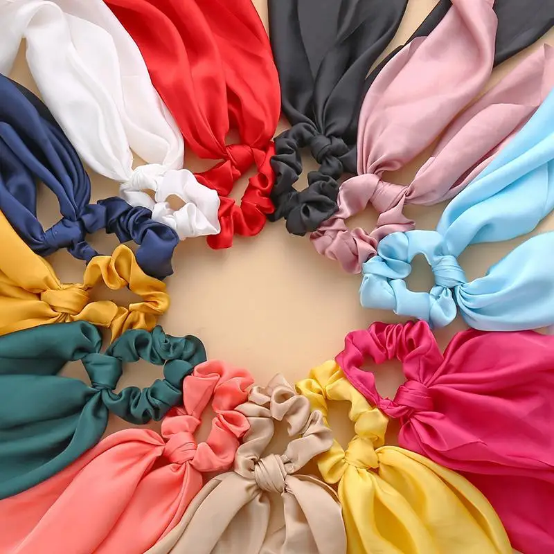 1PC New Women Scrunchie Ribbon Elastic Hair Bands Bow Scarf Solid Head Band for Girls Ladies Hair Ropes Ties Hair Accessories