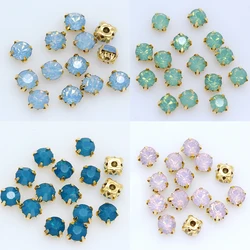 100pc 4mm Sew on Opal crystal  Rhinestone Flatback Diamante Diy Decorative golden Cup Claw 4-holes Sewing Beads craft clothes