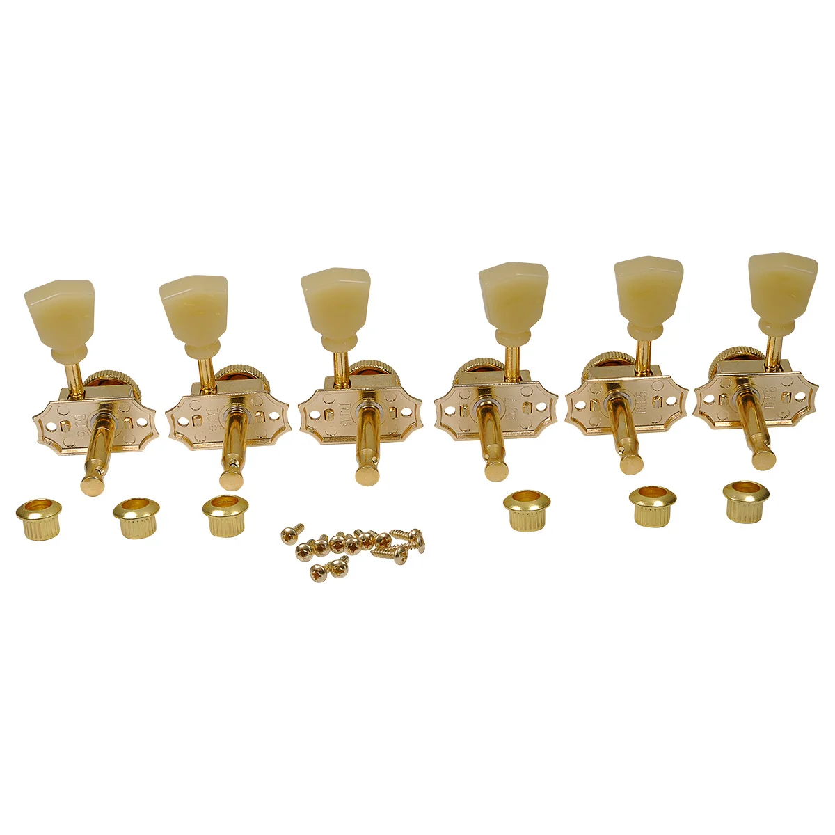 Musiclily Pro Vintage Hybrid 3L3R Guitar Locking Tuners Tuning Pegs Set for Electric Acoustic Guitar, Gold with Cream Button