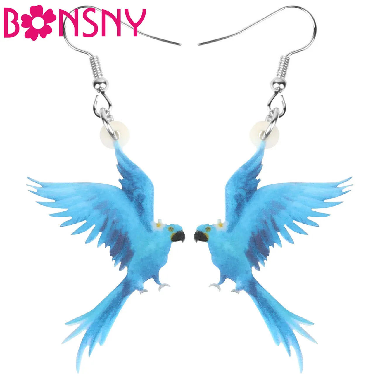 Bonsny Acrylic Blue Macaw Parrot Earrings Print Lovely Bird Animal Dangle Drop Jewelry For Women Girls Teen Funny Gift Accessory