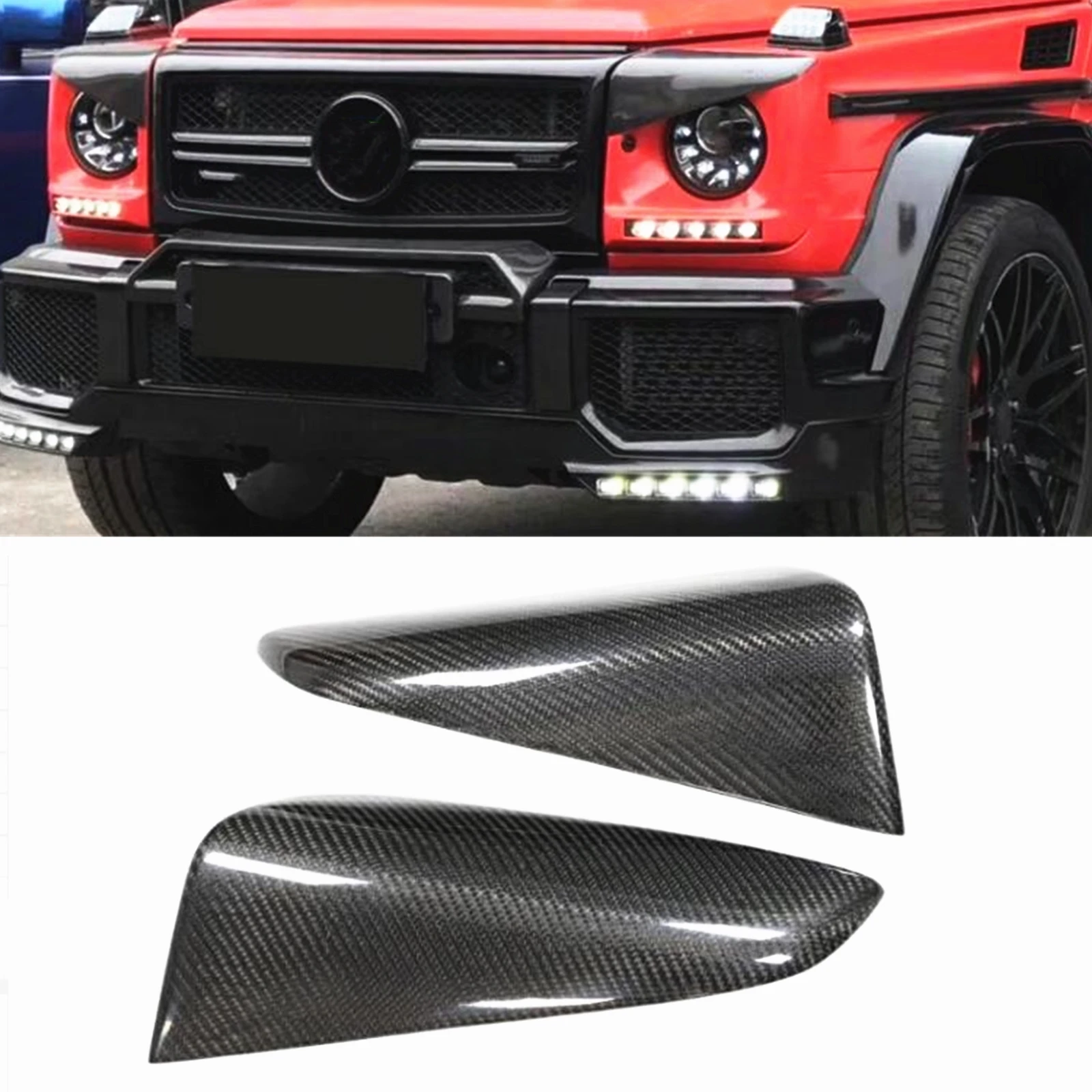 

For Mercedes Benz G-Class W463 G500 G55 1990-2018 Carbon Fiber Headlight Eyebrow Head Light Lamp Cover Brow Headlamp Eyelid Trim