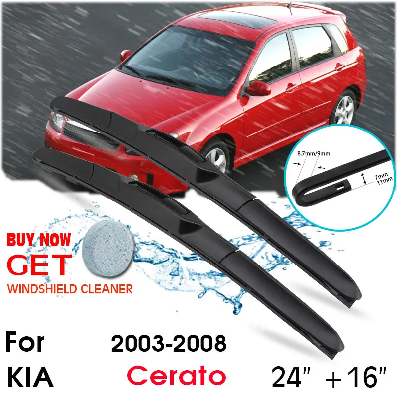 

Car Wiper Blade Front Window Windshield Rubber Silicon Refill Wipers For KIA Cerato 2003-2008 LHD / RHD 24"+16" Car Accessories