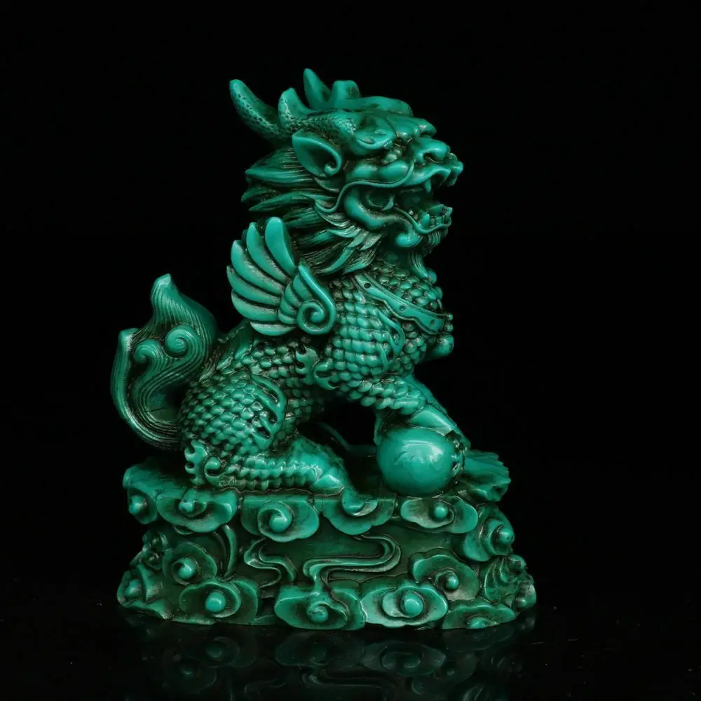 

Chinese Natural Turquoise Hand carved Exquisite kylin Statues