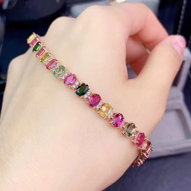 KJJEAXCMY fine jewelry 925 sterling silver inlaid natural tourmaline women's bracelet Halloween Wedding Engagement Anniversary