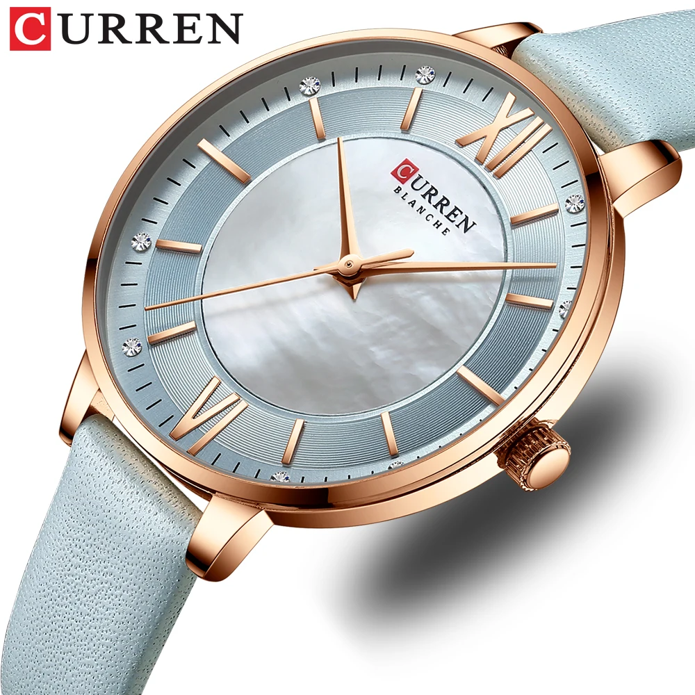 CURREN-reloj informal de lujo para mujer, pulsera de cuero y cuarzo, 2021